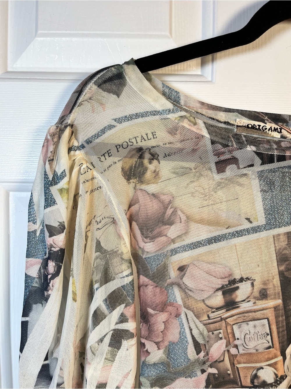 Origami Sheer French Cafe Top - Size Medium | OLS Vintage Style - Picture 3 of 16